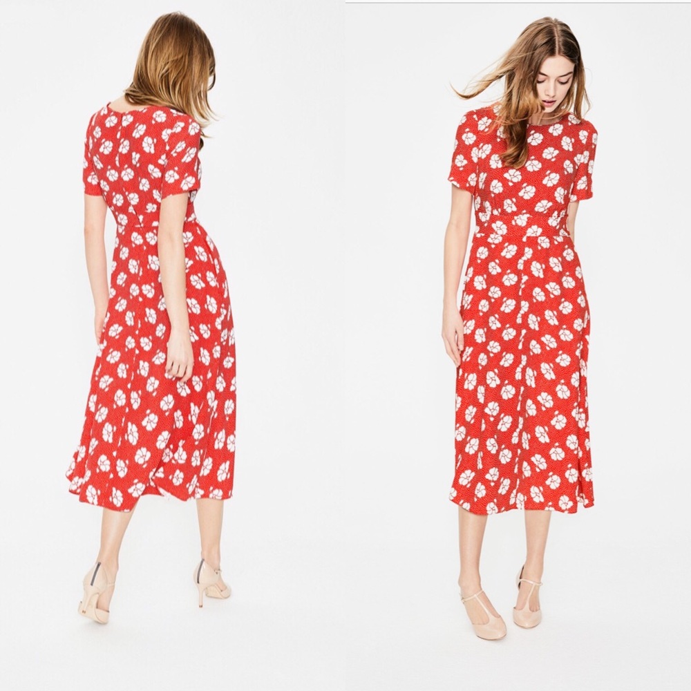 Boden Ruth Midi Rosehip Coral Floral Dress 10